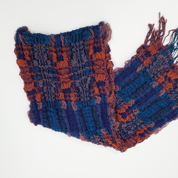 Chunky Knit Scarf Blue Navy Red Long Rectangular Large Oversized - Picture 2 of 9